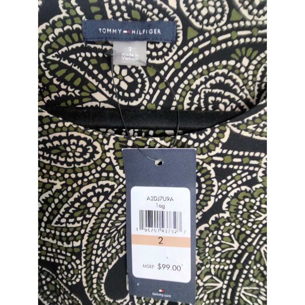 NWT Tommy Hilfiger Sheath Dress Sz 2 Olive Paisley Stretchy Comfy Office Wear - Picture 2 of 6